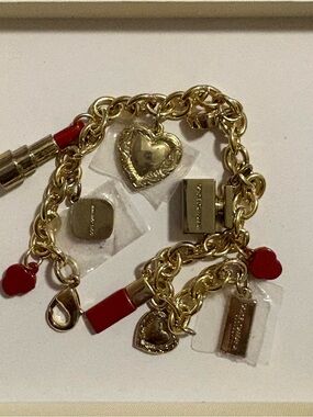 Dolce&Gabbana Gold Tone Cable Chain Red Heart Lipstick Dangle Charm Bracelet